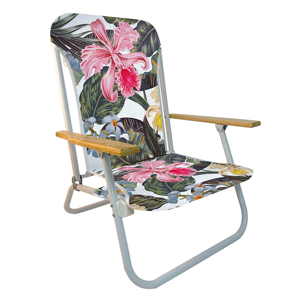 Chaise de plage avec bras en bois (74x68x60cm)