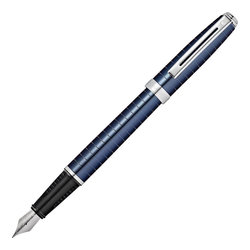 Penna stilografica preludio con linee incise (blu cobalto)