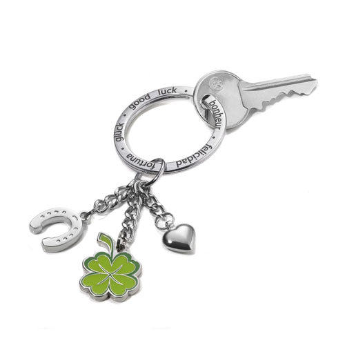 Troika 3-Charm Keyring Horseshoe Clover and Heart