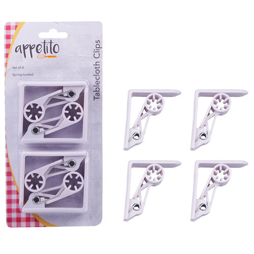 Appetito Spring Action Plastic Tablecloth Clips 4pcs (White)