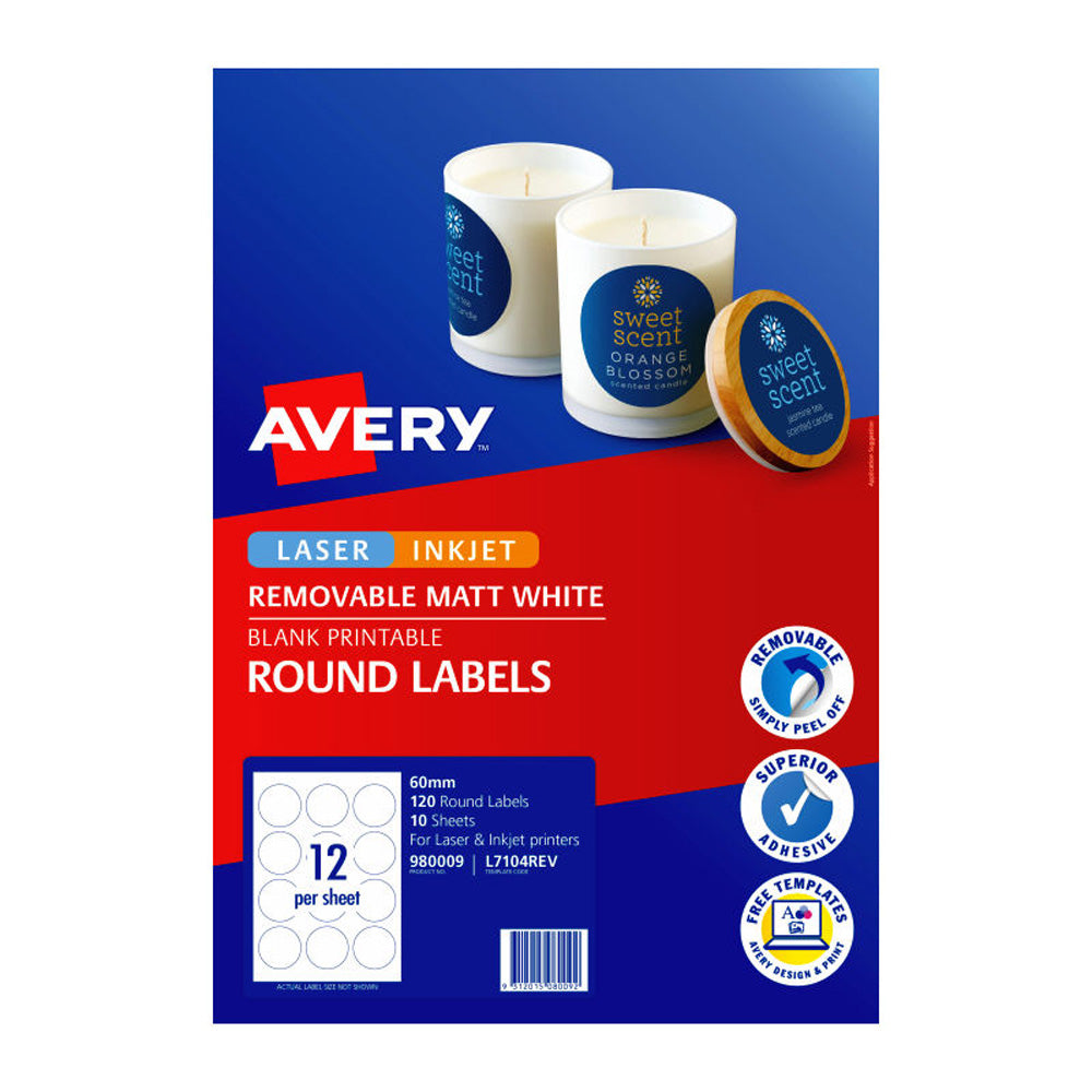 Avery runde etiketter 60mm 12up 10pk