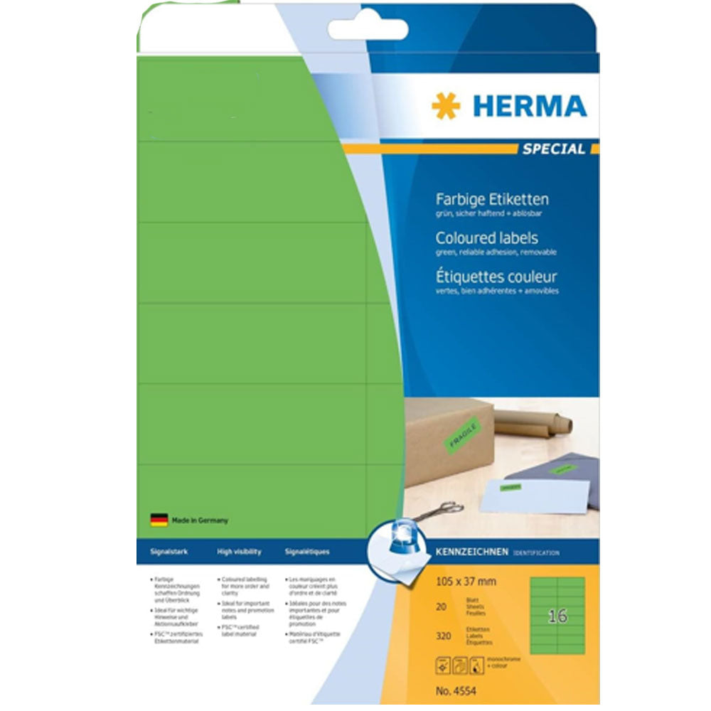 Herma aftagelige farvede etiketter A4 20pc (105x37mm)