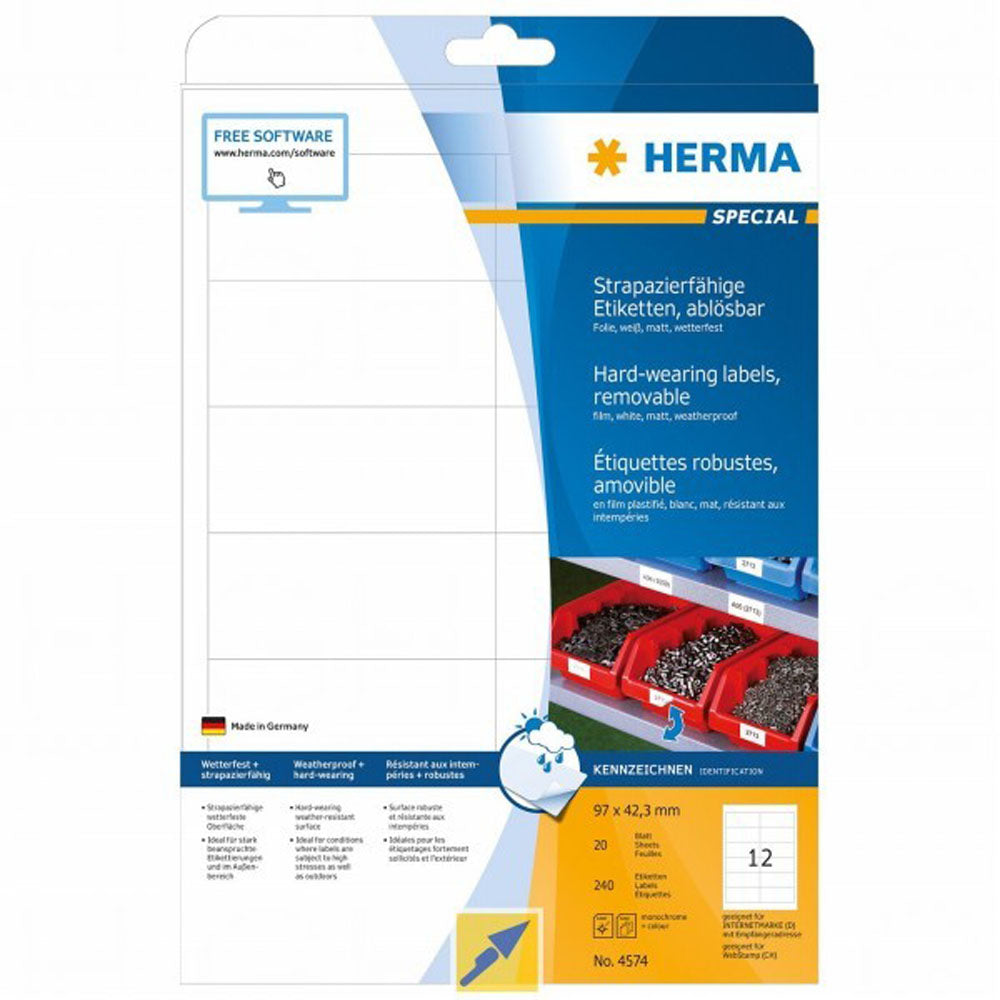 Herma Removable Hard-Wearing Labels A4 (White)