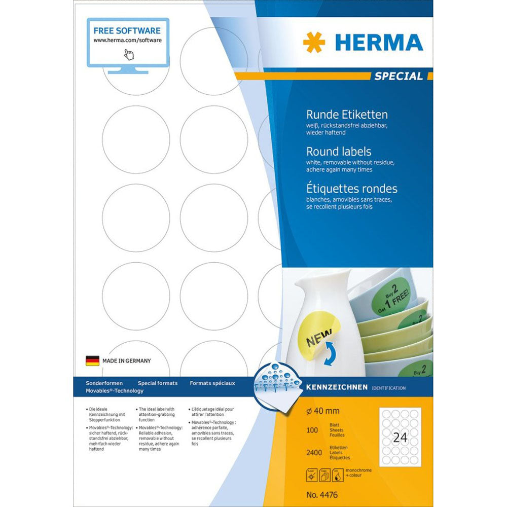 Herma Round avtagbar etiketter 100 st (vit)