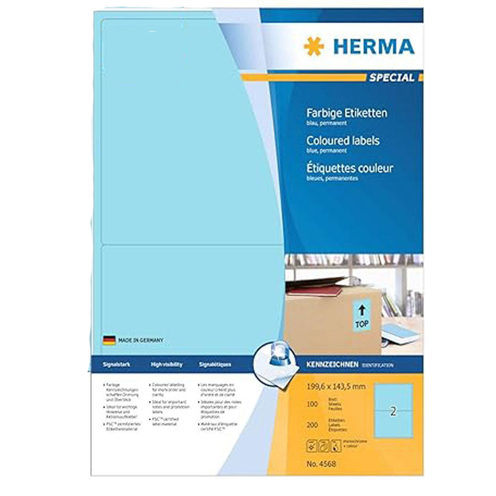 Herma farvede etiketter A4 100pc (199.6x143.5mm)