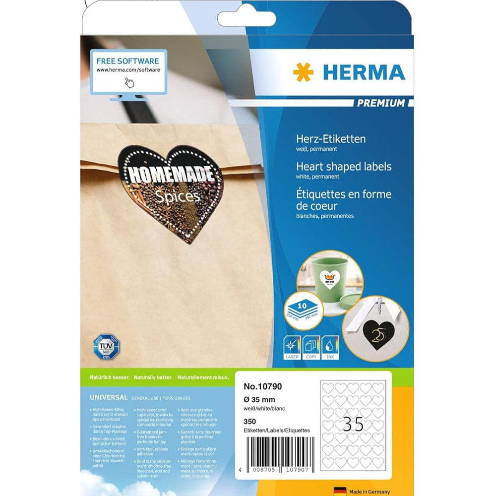 Herma Premium hjerteformede etiketter A4 10pc