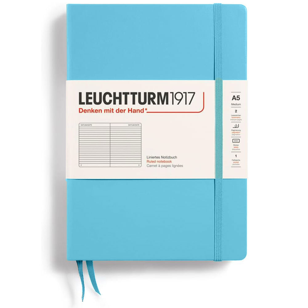 Leuchtturm twarda okładka rządzona notebookiem A5 (niebieski)