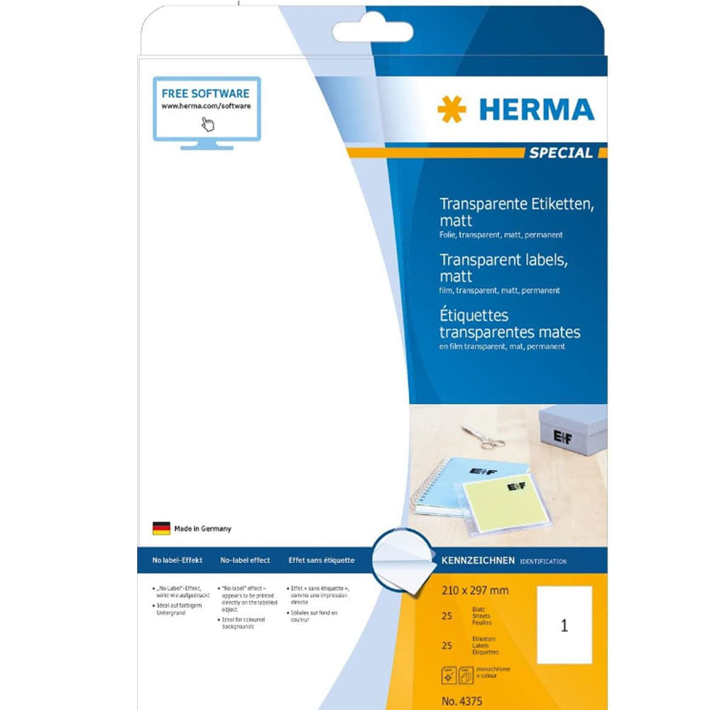 Herma transparenta mattetiketter A4 25 st