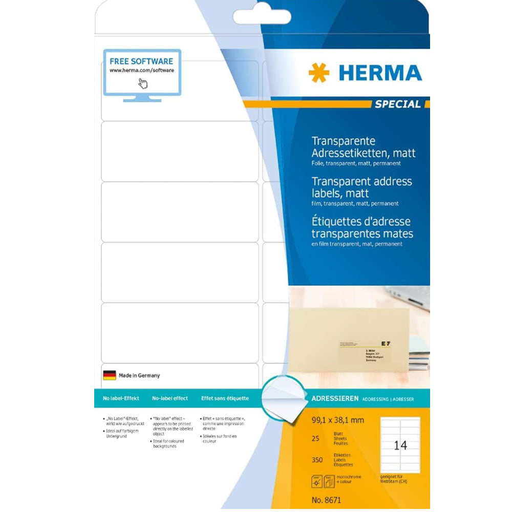 Herma transparenta mattetiketter A4 25 st