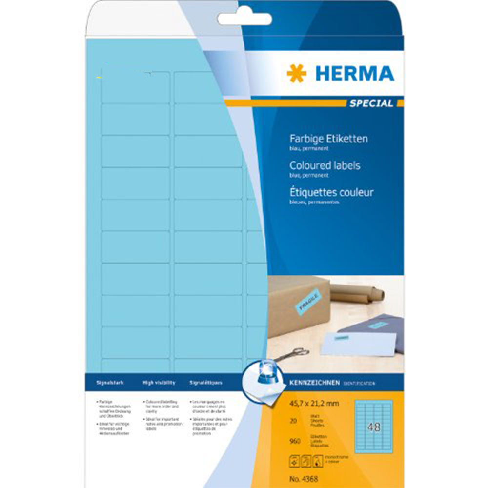 Herma aftagelige farvede etiketter A4 20pc (45,7x21,2 mm)