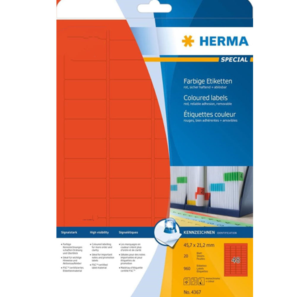 Herma avtagbar färgade etiketter A4 20 st (45.7x21.2mm)