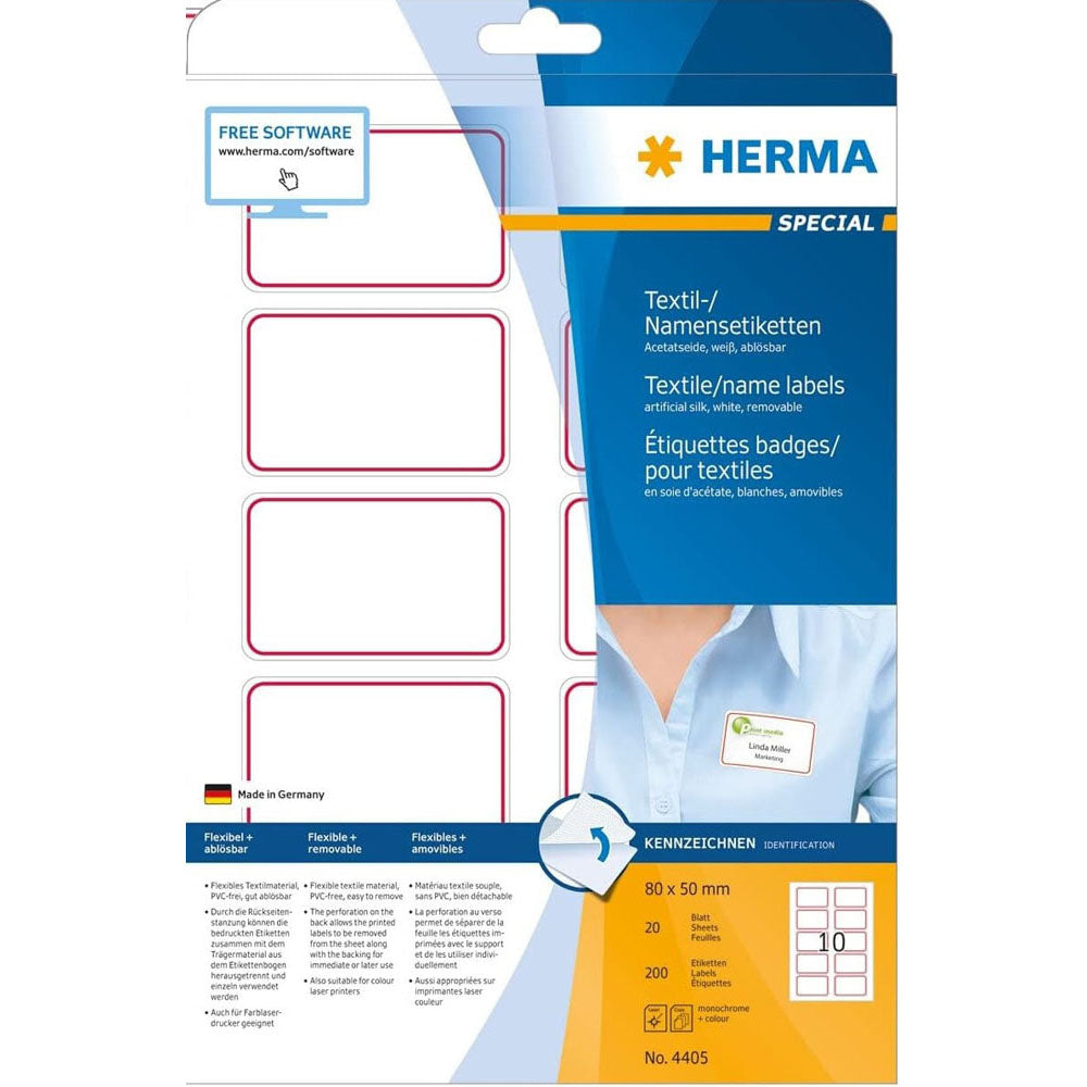 Herma farvet tekstil/navnetiketter A4 20pc (80x50mm)