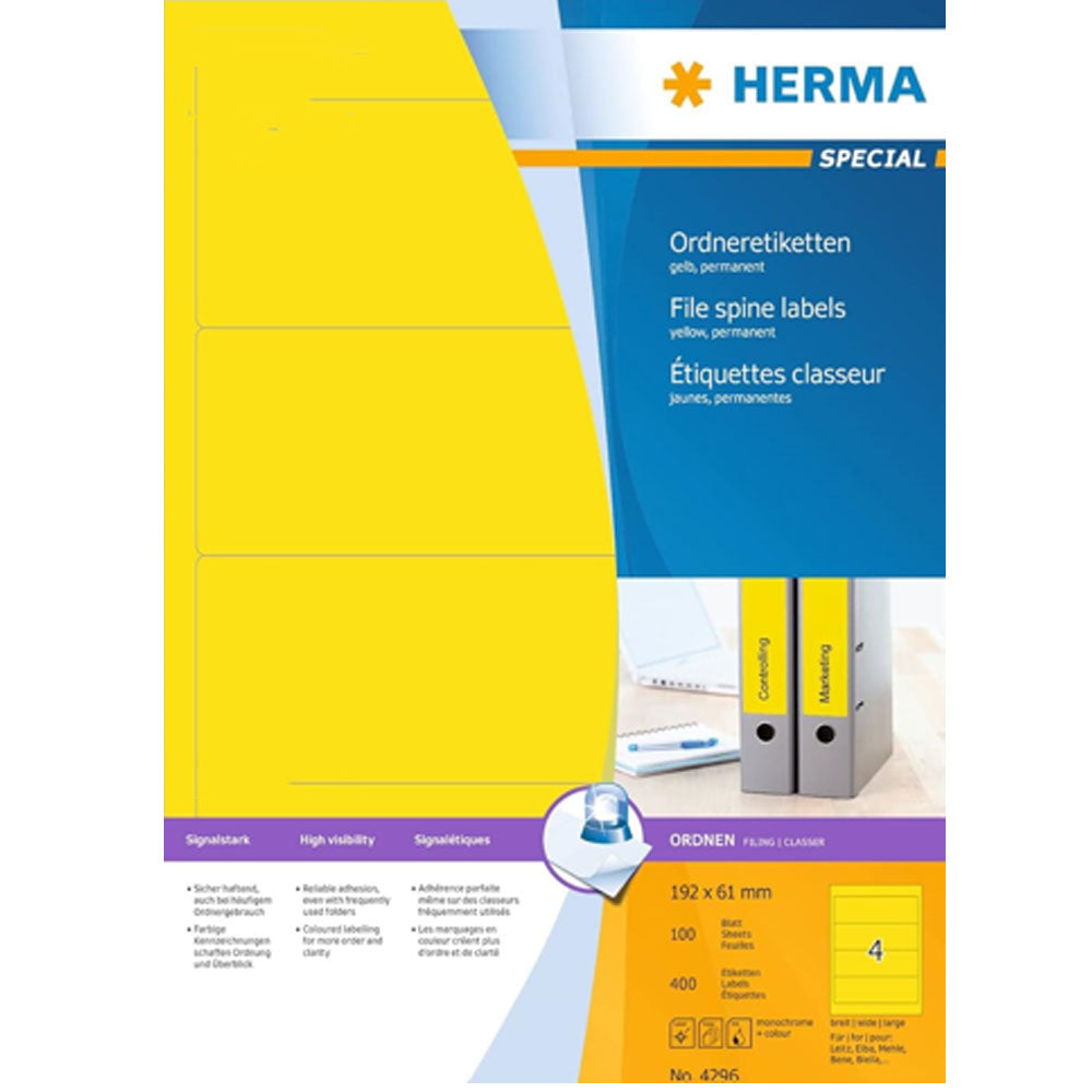 Herma farvede fil rygsøjleetiketter A4 100pc (192x61mm)