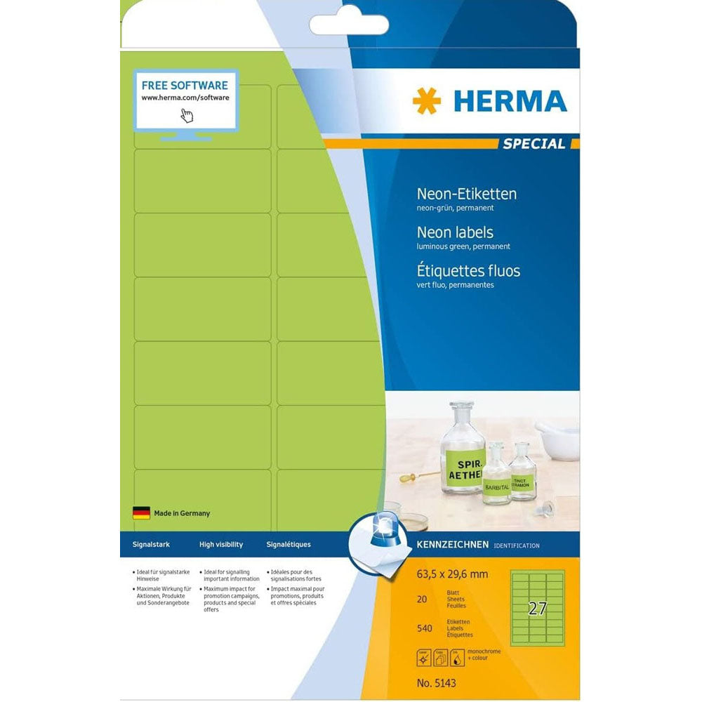 Herma Luminous Neon Etyels A4 20pc (63,5 x 29,6 mm)