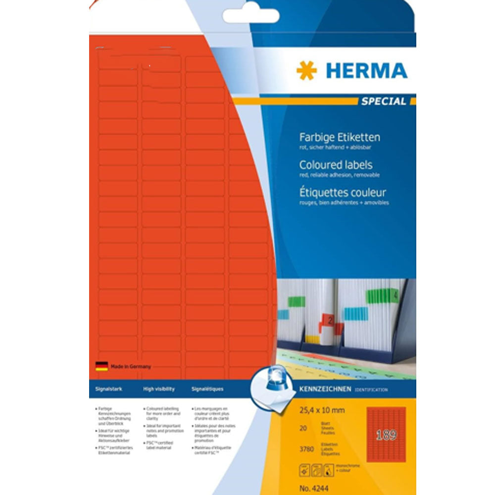 Herma aftagelige farvede etiketter A4 20pc (25,4x10mm)