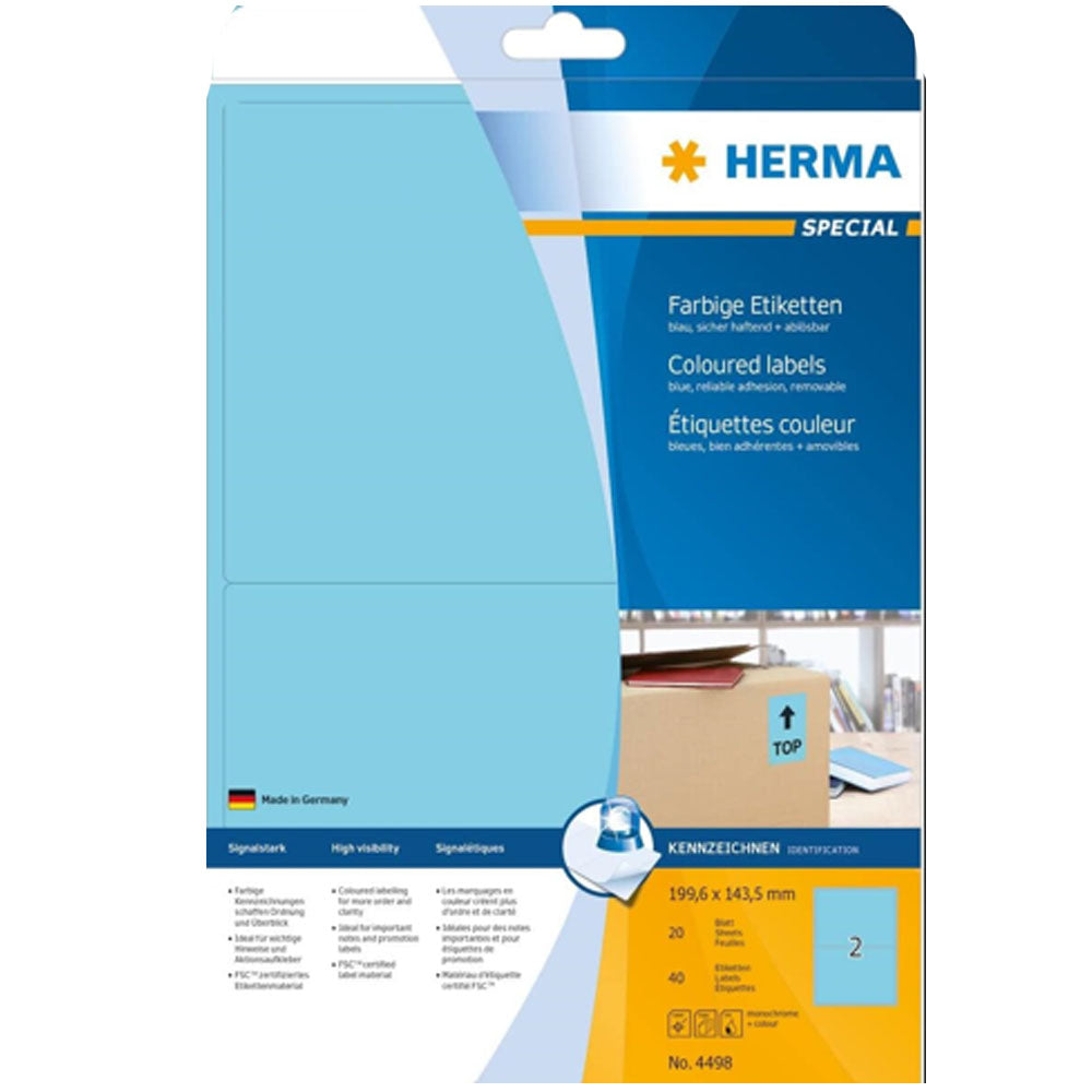 Herma aftagelige farvede etiketter A4 20pc (199.6x143.5mm)