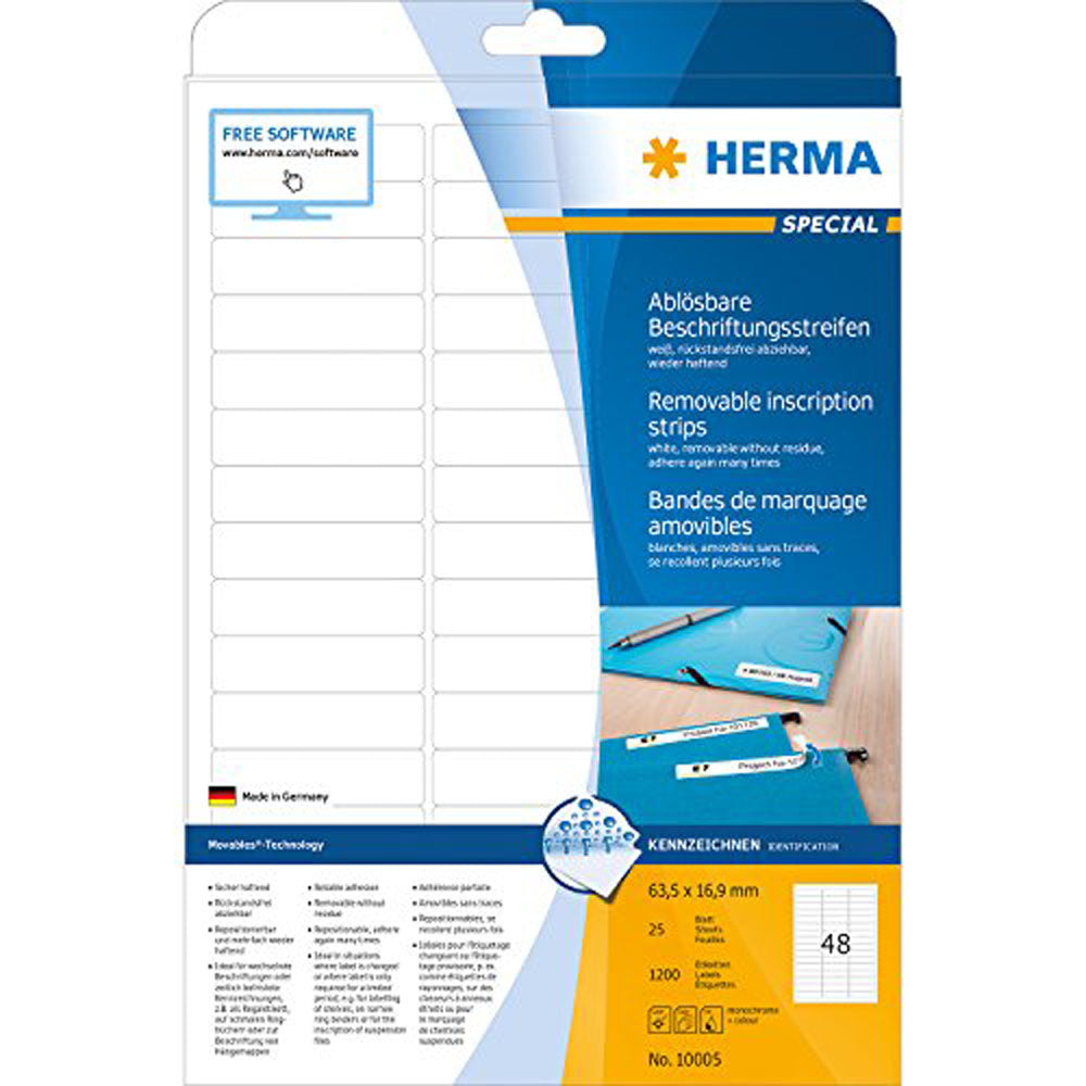 Herma Removable Labels A4 63.5mm 25pc（白）