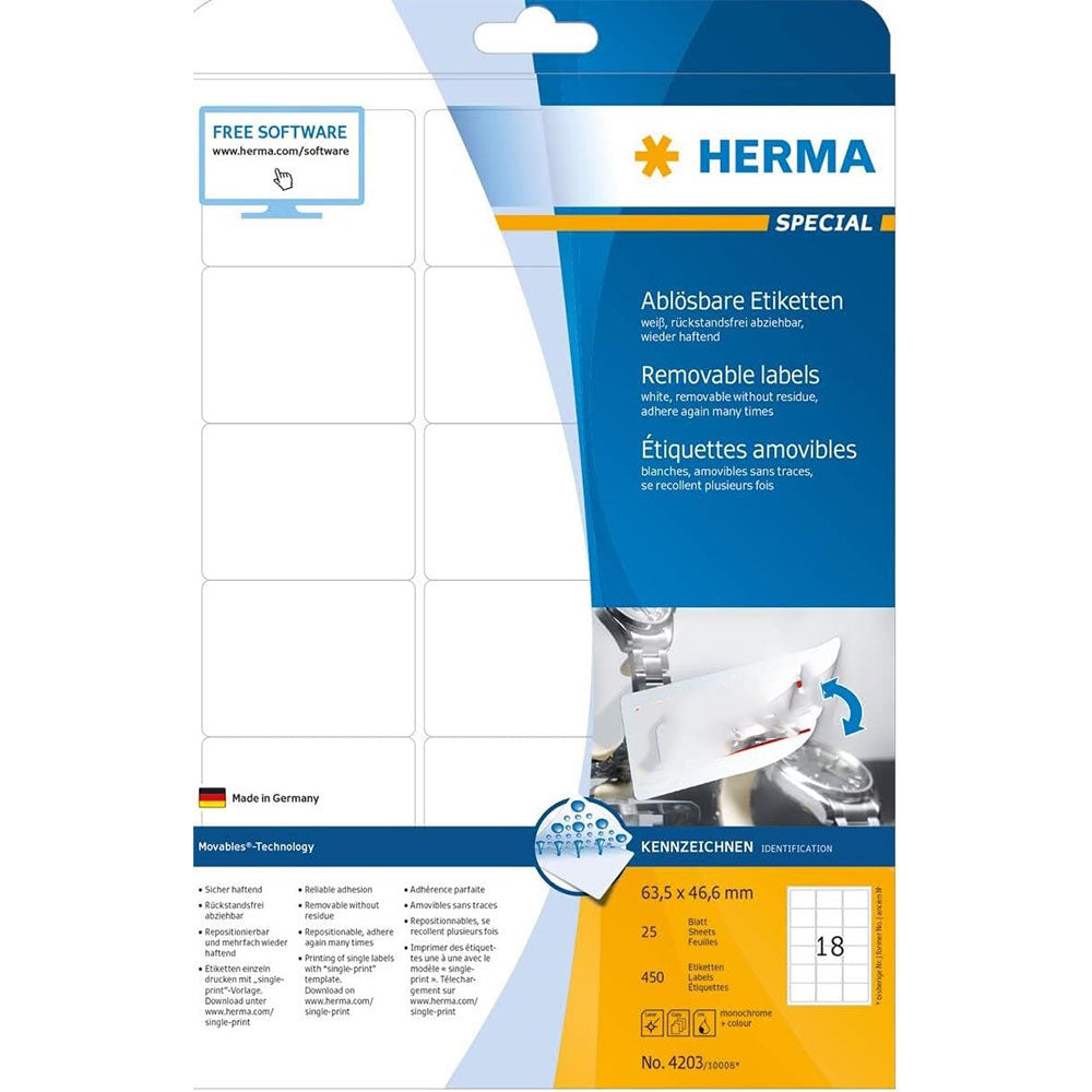 Herma avtagbara etiketter A4 63,5mm 25 st (vit)