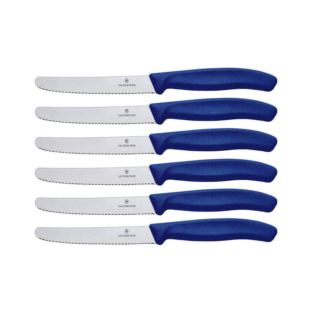 Spot rotondo classico bistecca seghettata e coltello a pomodoro (blu)