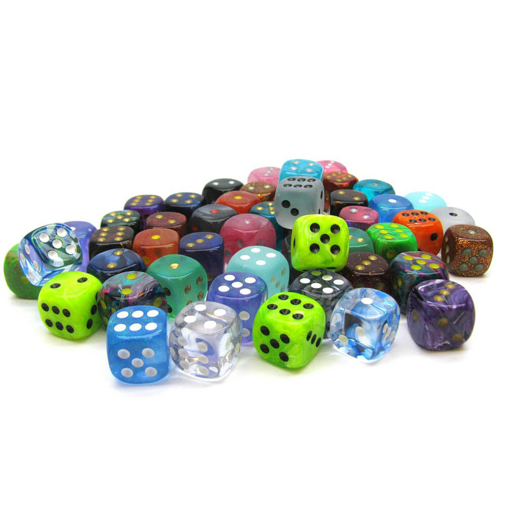 D6 DICE Assorteret Loose 12mm (50 terninger)