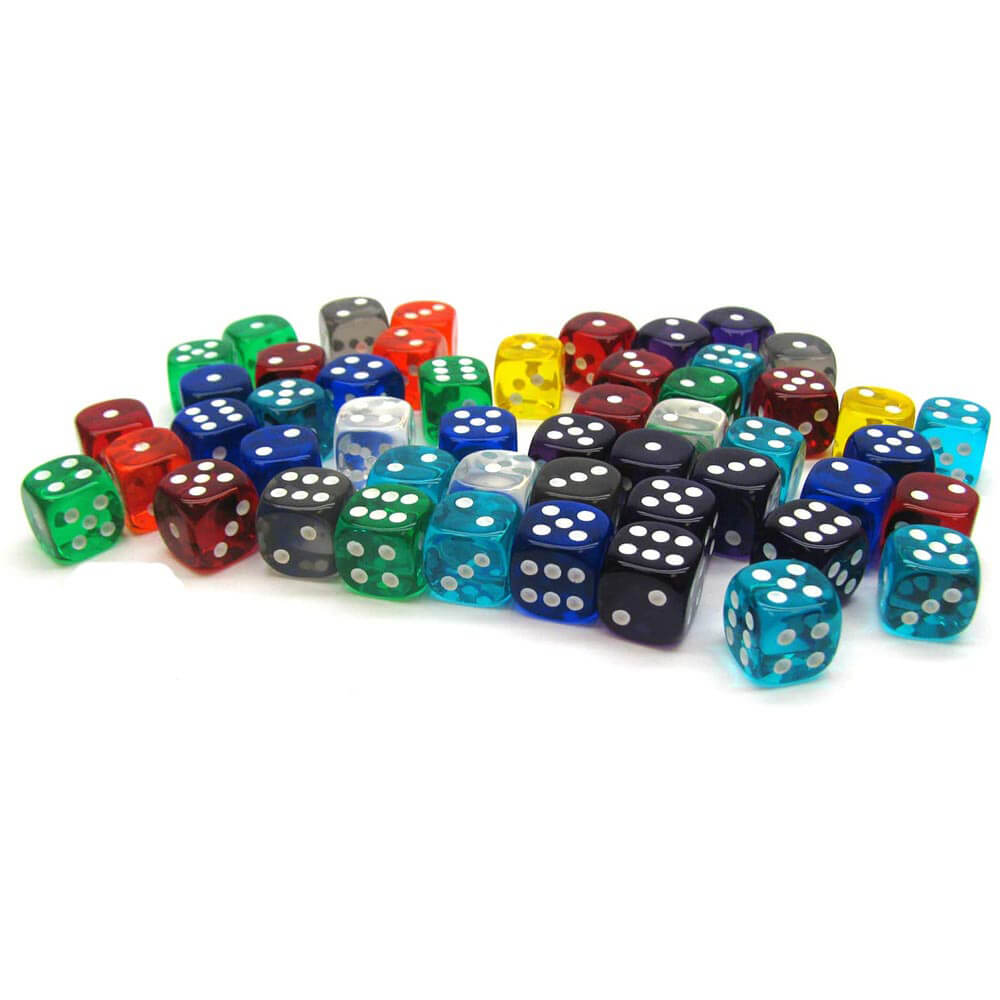 D6 Dice Assorted Loose 12mm (50 Dice)