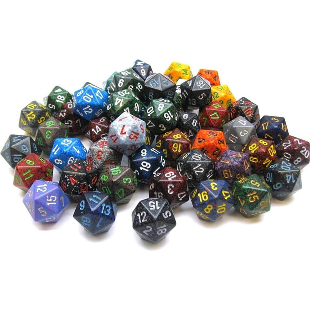 D20ダイスが緩んだ多面体の品揃え（50個のサイコロ）