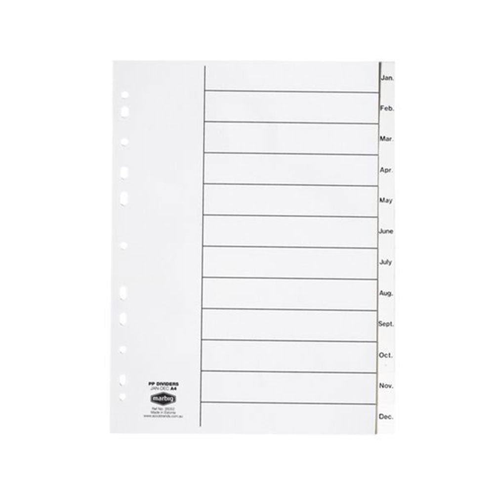 Marbig Jan-Dec Tab A4 Dividers (White)