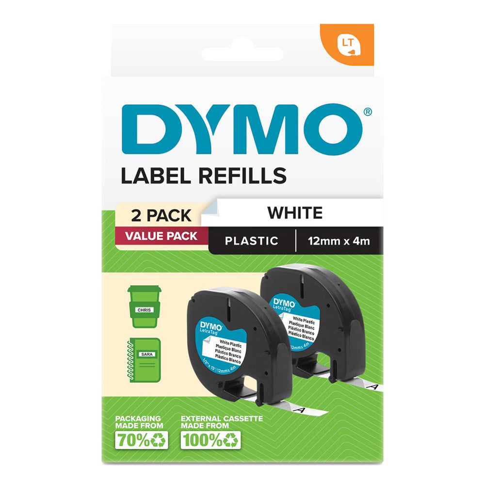 Dymo Letratag Plastic Étiquette en plastique 12x4 mm (pack de 2)