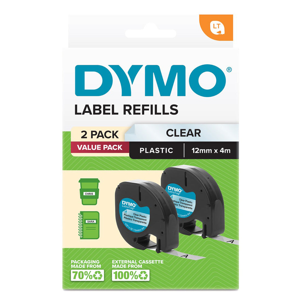 Fita de etiqueta de plástico dymo letratag 12x4mm (pacote de 2)