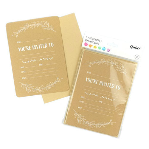 Quill Invitation Card & Envelope 25x175mm 8pk