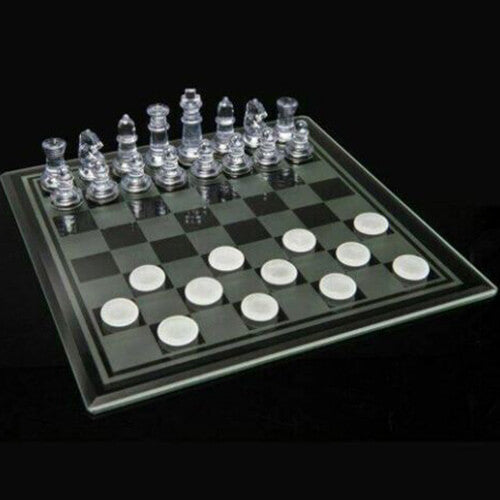 Classic Games Chess & Checkers with Glass Board