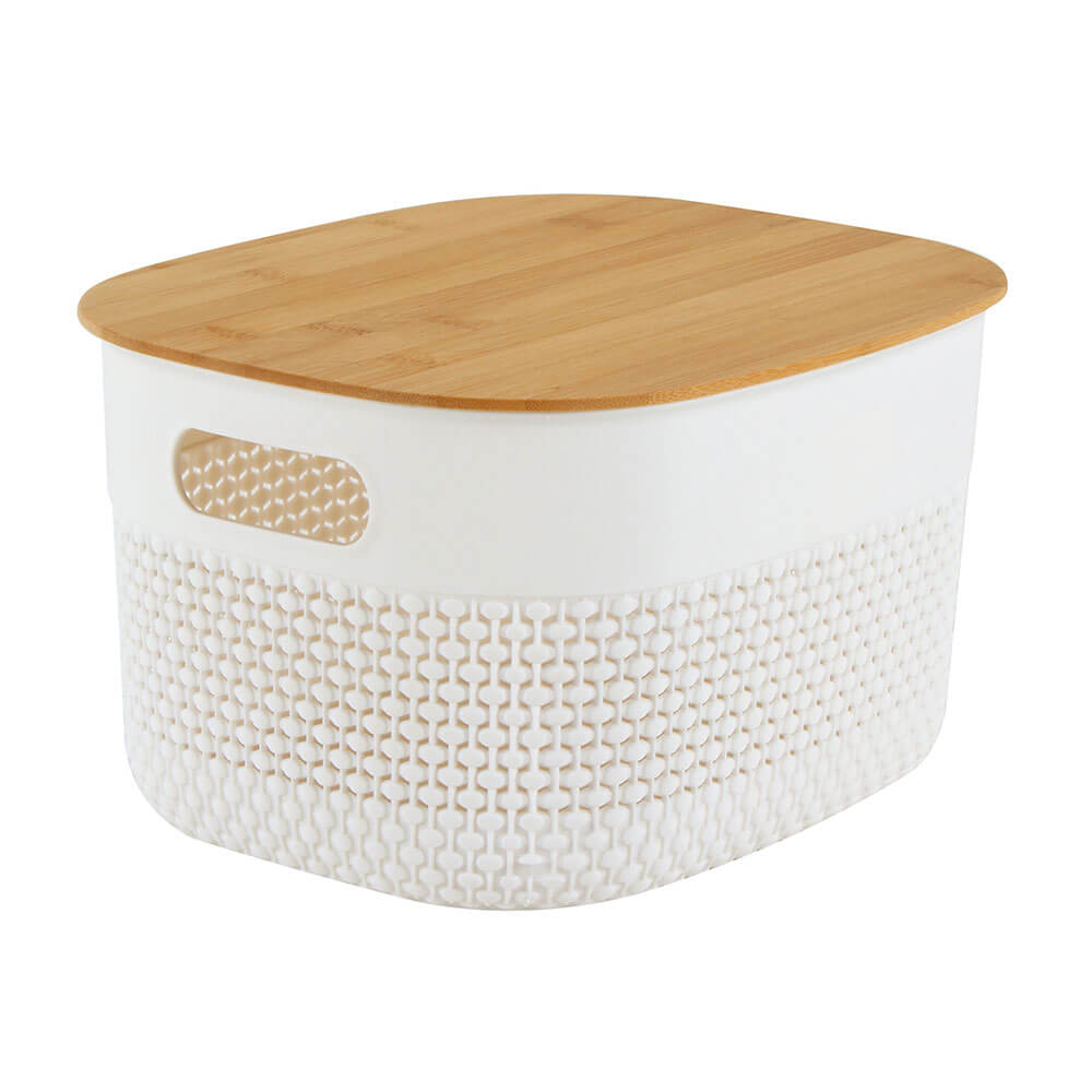 Oval plastkorg med bambu lock (vitt)