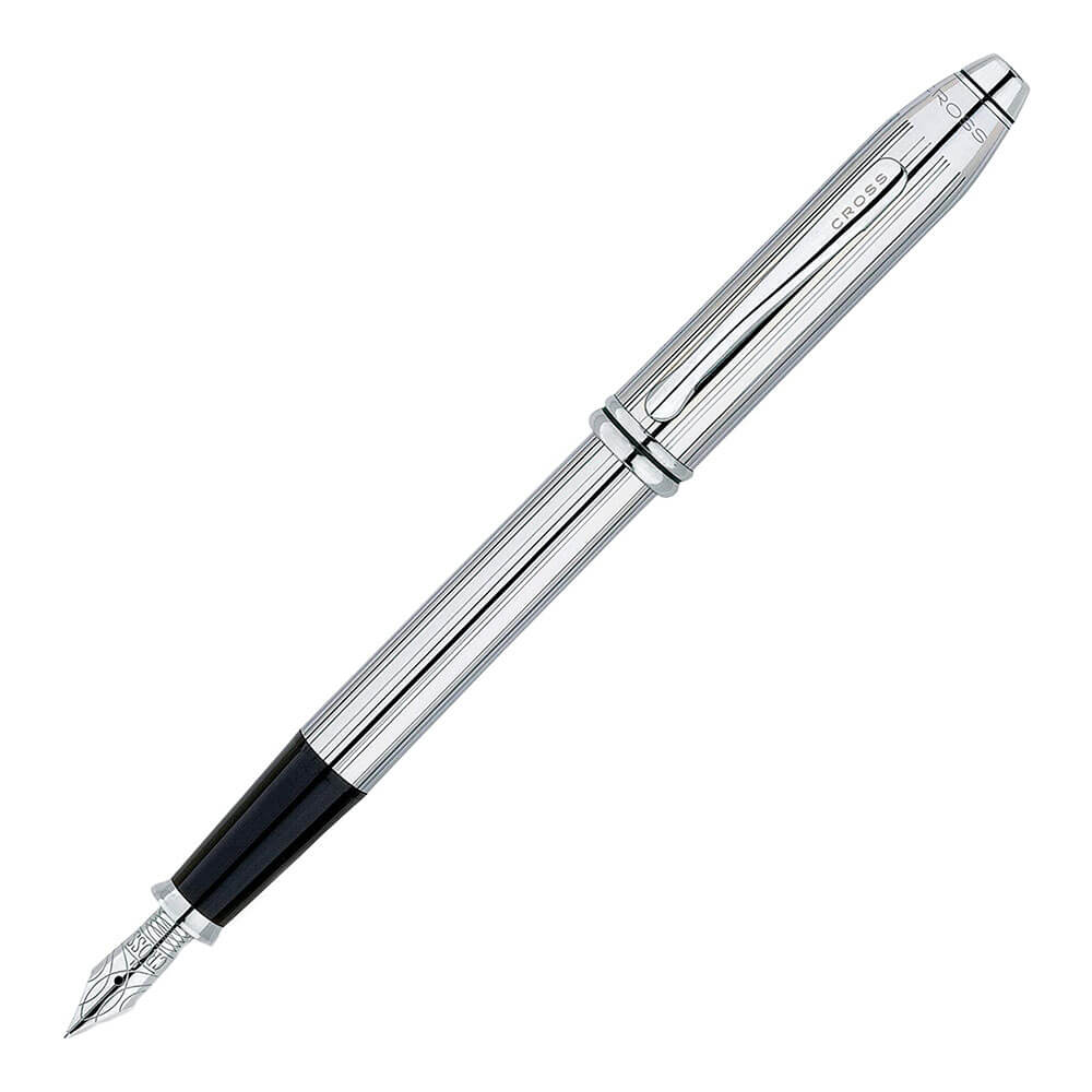 Lustrous Chrome Fountain Pen w/ Glossy Black Pvd Trim