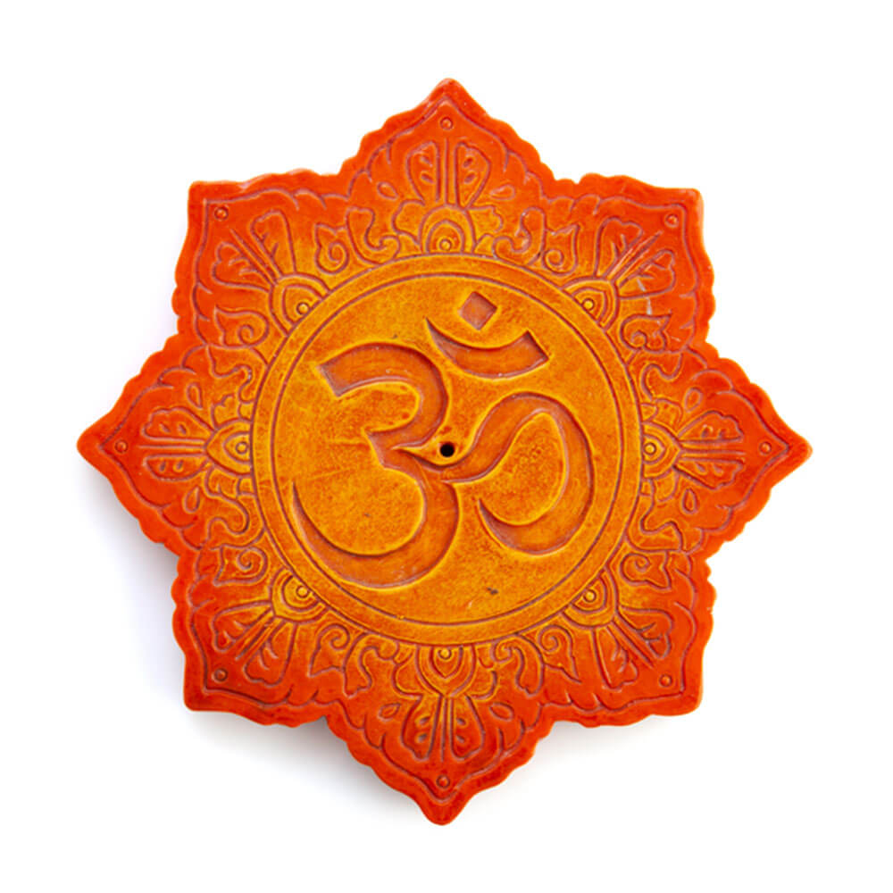 Orange Om Lotus Flat Incense Burner