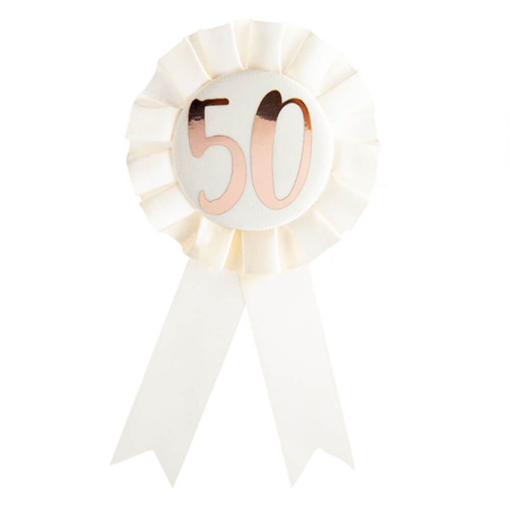 Birthday Rose Gold su White Rosette Badge