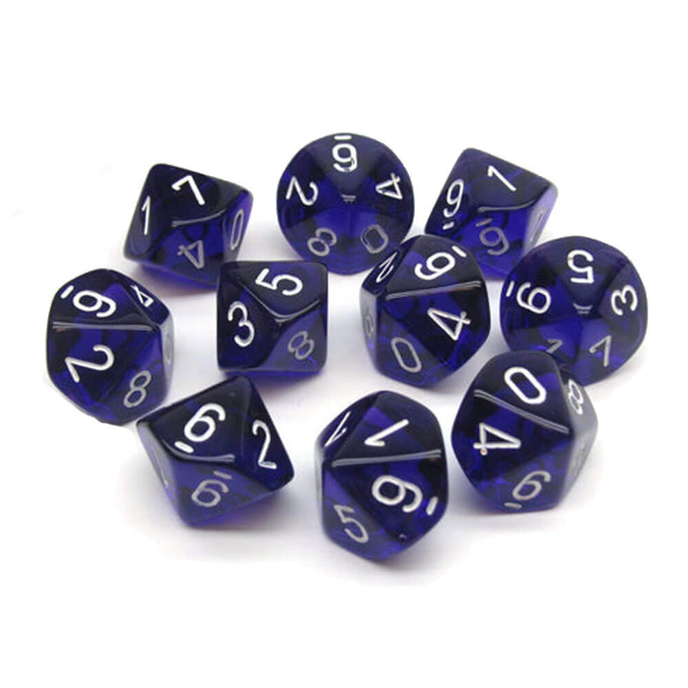 Chessex D10 Polyhedral 10-Die genomskinlig uppsättning