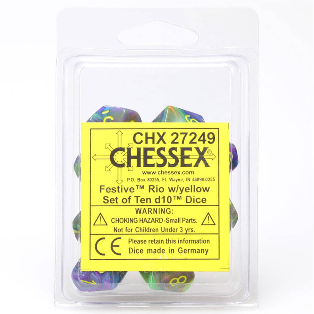 Chessex D10 Polyhedral 10-die Festlig sett