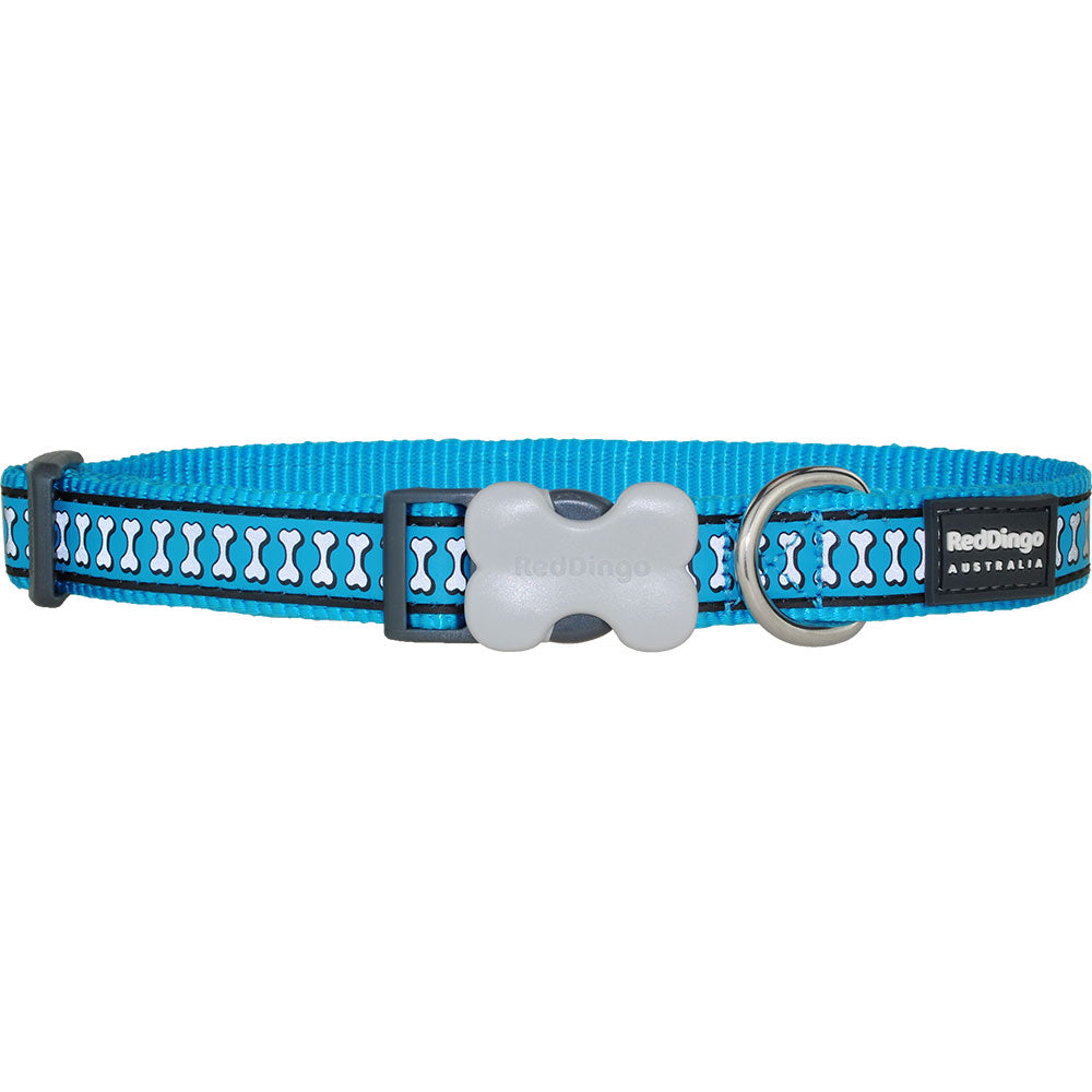 Collar de perros con diseño de huesos reflectantes (turquesa)