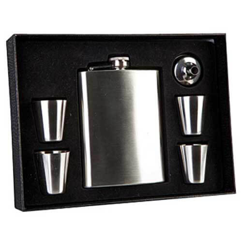 Stainless Steel Hip Flask w/ Shot Glasses