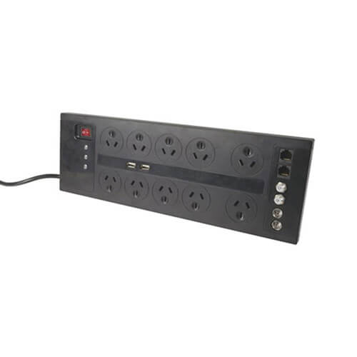 10 Way Home Theatre Surge Protected Powerboard (144Ka Black)