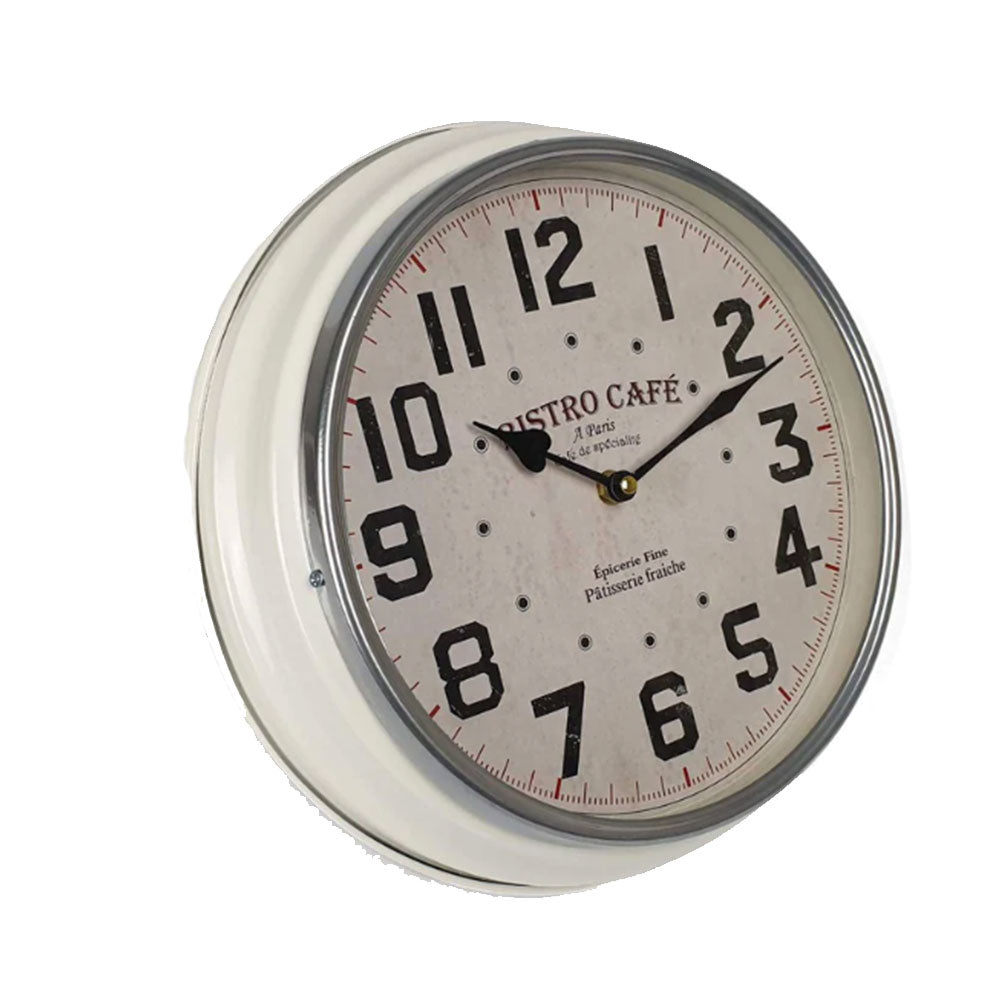 Bistro Cafe Classic Metal Wall Clock White