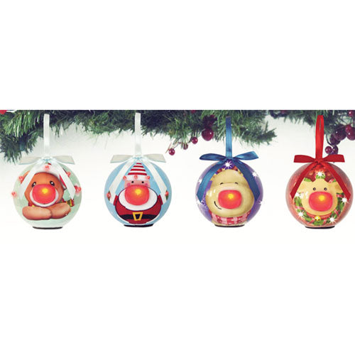 4 LED Christmas Baubles w/ Lights Flashing 8cm