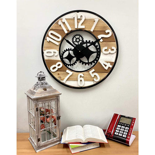 Metal and Wood Panels Gears Wall Clock