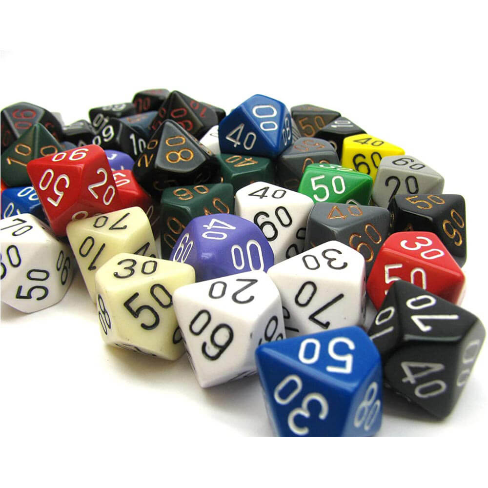 D10 TENS DICE Assortert løs poly (50 terninger)