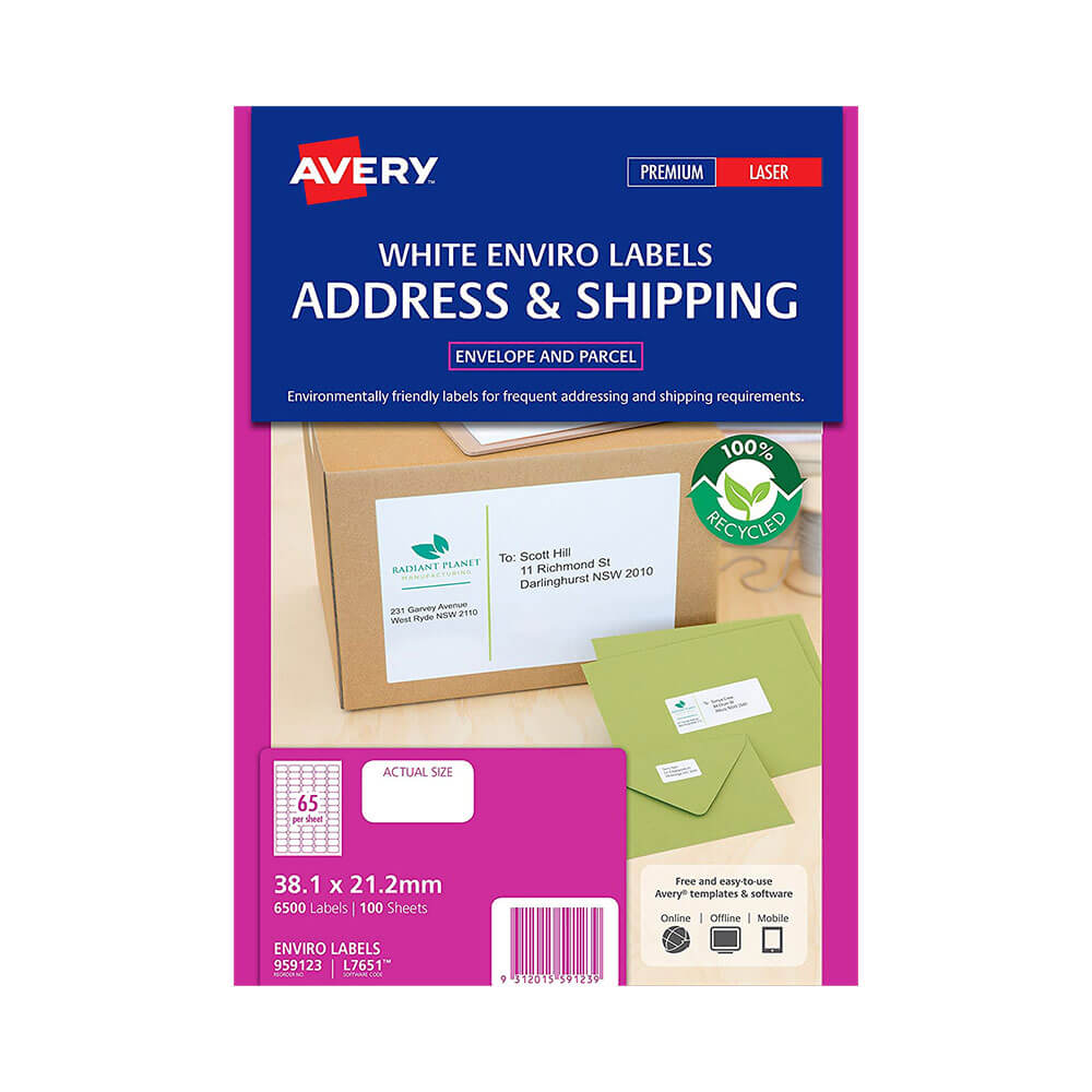 Avery Enviro 100% recyklingowe etykiety White (100pk)