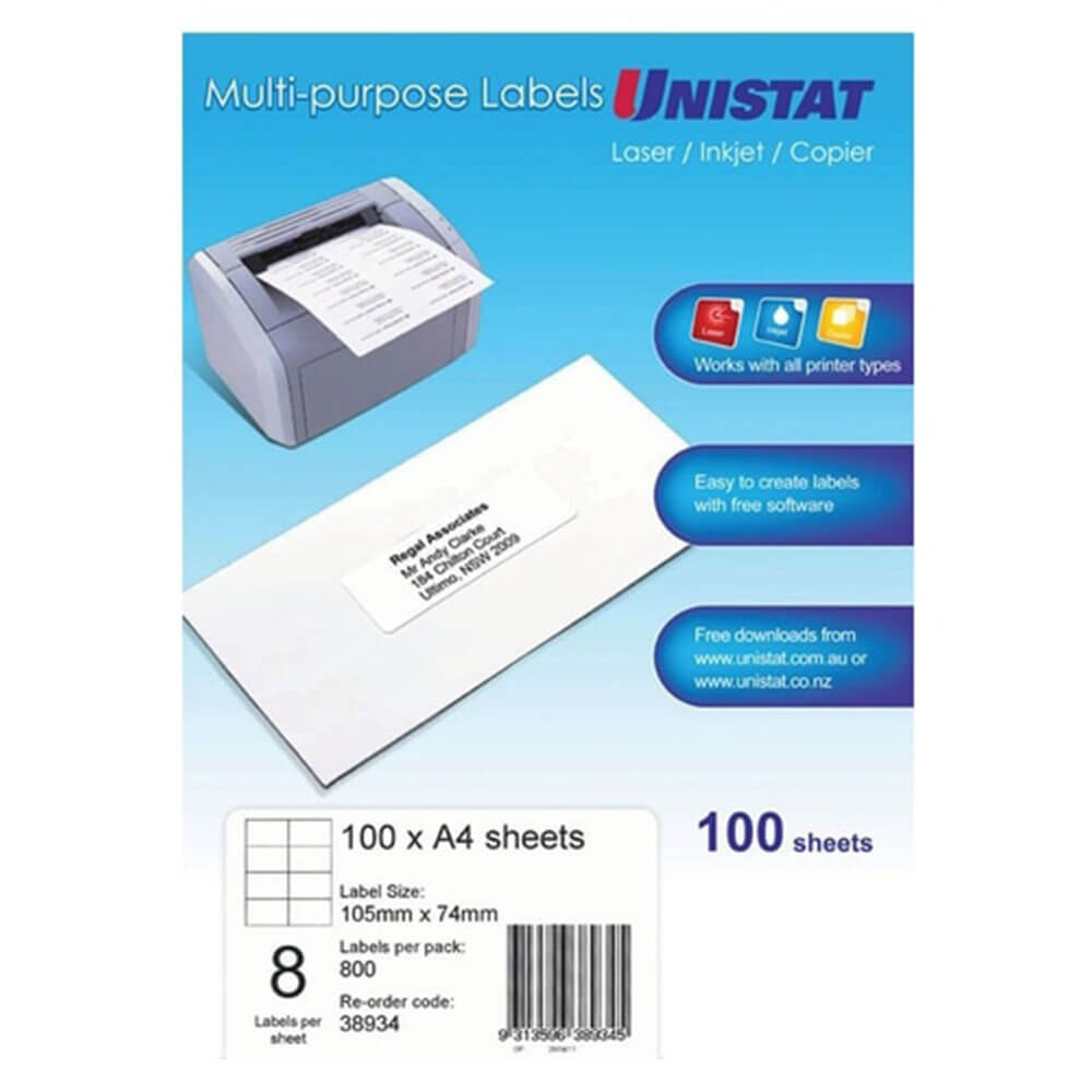 Unistat Laser/Jato de Inimiga/Copiadora Rótulo 100pk