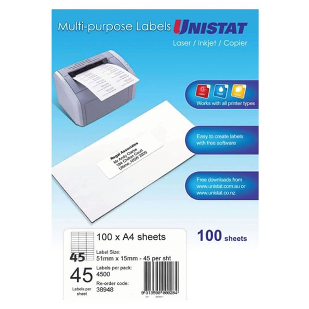 Unistat Laser/InkJet/Copiriety etykieta 100pk