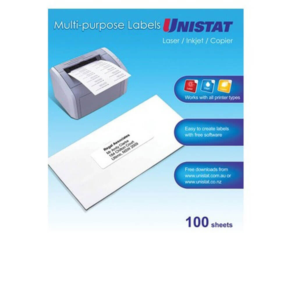 Unistat Laser/Inkjet/Copier Etichetta 100pk