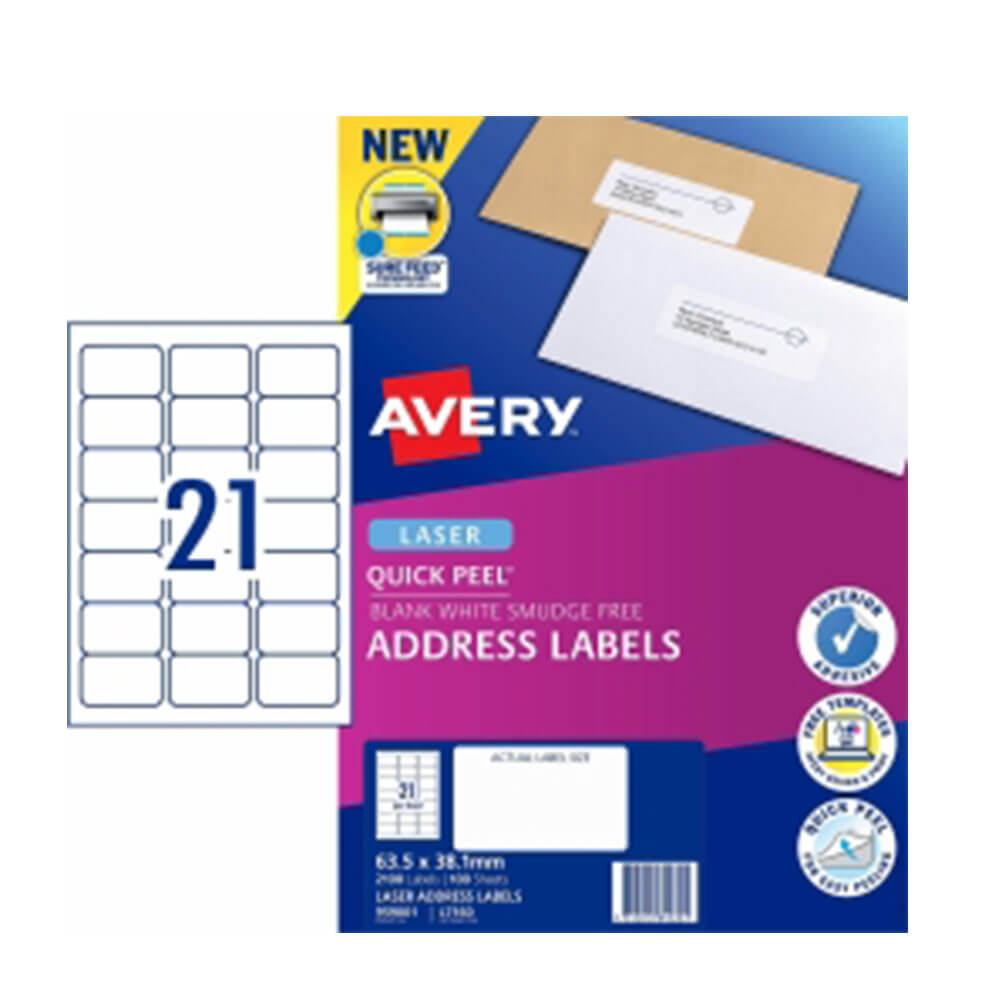 Avery Laser Dirección Etiqueta White (100pk)