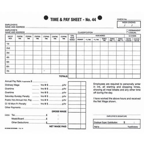 Zions Hotel Time Sheet